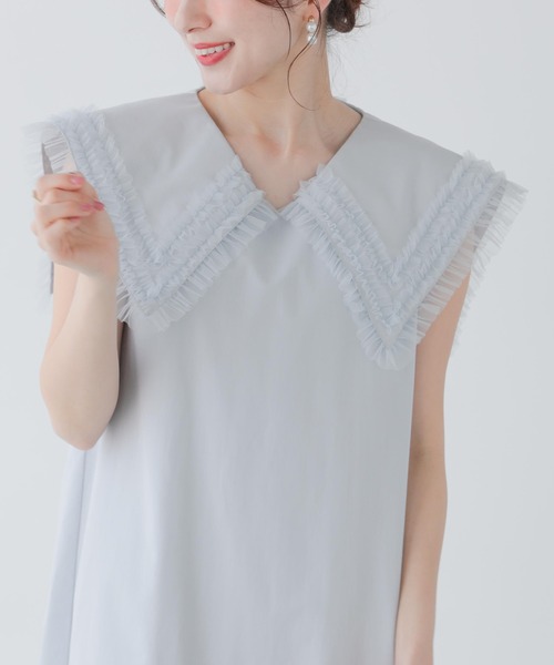 新品　fit more チュールフリルセーラーカラー　ワンピース　ロング チュールフリルセーラーカラーワンピース（ワンピース）｜Fit