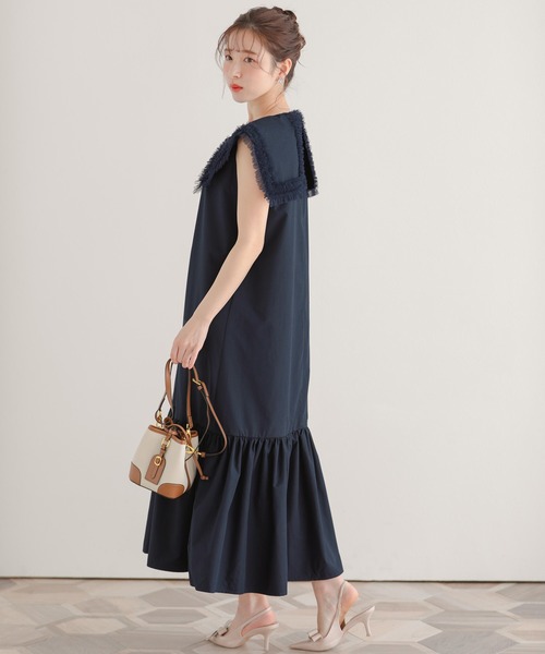 新品　fit more チュールフリルセーラーカラー　ワンピース　ロング チュールフリルセーラーカラーワンピース（ワンピース）｜Fit