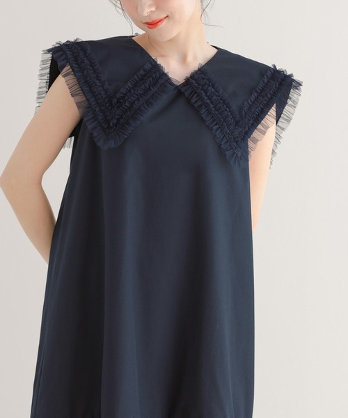 新品　fit more チュールフリルセーラーカラー　ワンピース　ロング チュールフリルセーラーカラーワンピース（ワンピース）｜Fit
