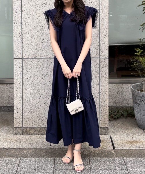 新品　fit more チュールフリルセーラーカラー　ワンピース　ロング チュールフリルセーラーカラーワンピース（ワンピース）｜Fit