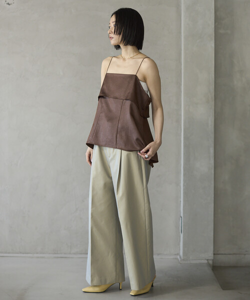 Firsthand（ファーストハンド）の「Firsthand/ファーストハンド チンツ加工 バックオープン キャミソールトップス / スパゲッティストラップ（キャミソール・レディース・ワイン/ブラック/ブラウン・FREE）」の3枚目の写真