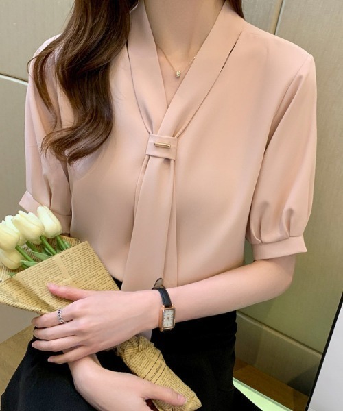 Mejoul(メジュール)の「ボウタイブラウス(シャツ/ブラウス・レディース・ホワイト/ピンク・L/M)」の2枚目の写真