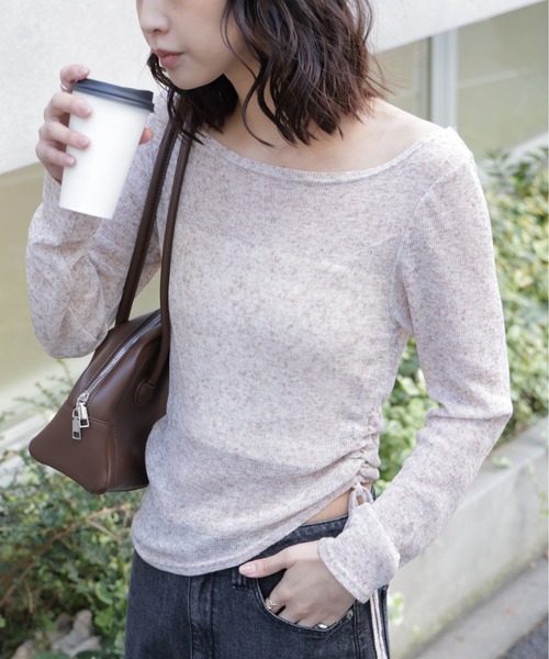 FREE'S MART（フリーズマート）の「◇メランジドロストシャーリングカットソー（Tシャツ/カットソー・レディース・ブルー/ホワイト/ブラック/ブラウン・FREE）」の3枚目の写真