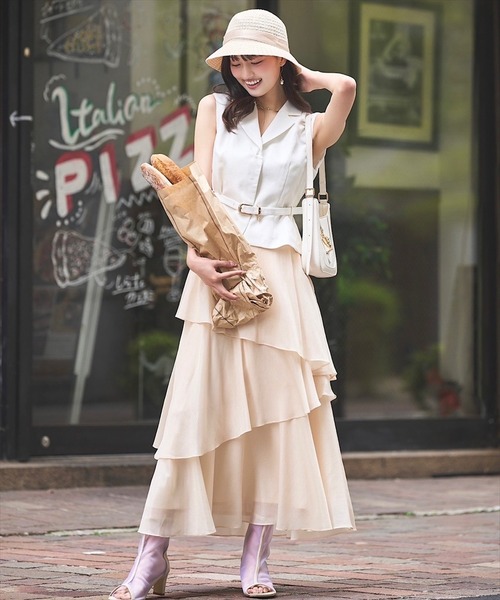 PHOTOCOPEU silk100%楊柳スカート セール】シャイニー楊柳ティアードスカート（スカート