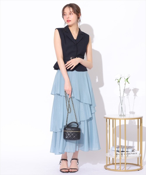 PHOTOCOPEU silk100%楊柳スカート セール】シャイニー楊柳ティアードスカート（スカート