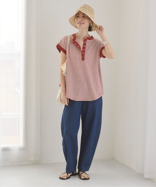 ANGIE(アンジー)の「ヘンリーネック フレンチスリーブ ワッフルT(Tシャツ/カットソー・レディース・チャコールグレー/ブラウン/杢グレー/オレンジ系その他/ブラウン系その他/アイボリー・FREE)」の7枚目の写真