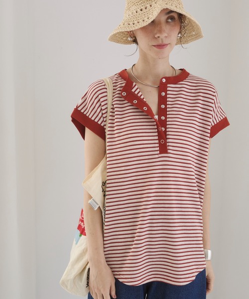 ANGIE(アンジー)の「ヘンリーネック フレンチスリーブ ワッフルT(Tシャツ/カットソー・レディース・チャコールグレー/ブラウン/杢グレー/オレンジ系その他/ブラウン系その他/アイボリー・FREE)」の18枚目の写真