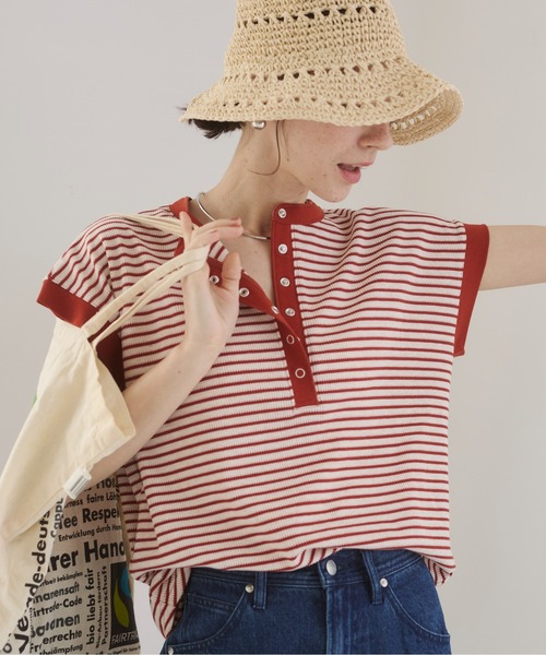 ANGIE(アンジー)の「ヘンリーネック フレンチスリーブ ワッフルT(Tシャツ/カットソー・レディース・チャコールグレー/ブラウン/杢グレー/オレンジ系その他/ブラウン系その他/アイボリー・FREE)」の20枚目の写真