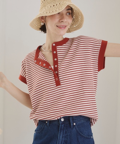 ANGIE(アンジー)の「ヘンリーネック フレンチスリーブ ワッフルT(Tシャツ/カットソー・レディース・チャコールグレー/ブラウン/杢グレー/オレンジ系その他/ブラウン系その他/アイボリー・FREE)」の21枚目の写真