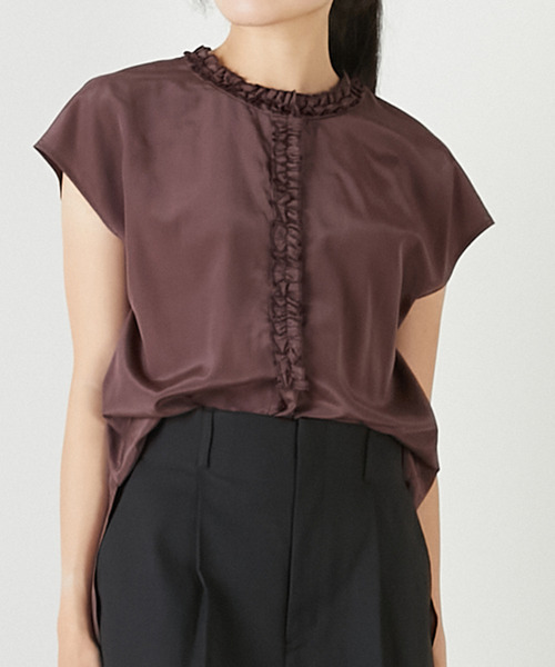 Tiara（ティアラ）の「ハイネックフリルブラウス（シャツ/ブラウス・レディース・ターコイズブルー/ブラック/ブラウン・FREE）」の3枚目の写真