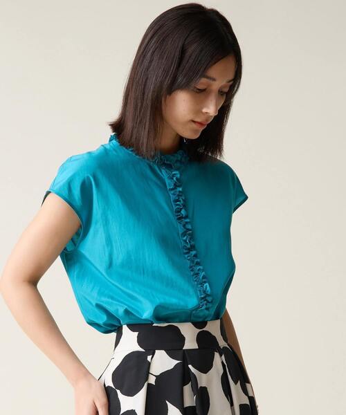 Tiara（ティアラ）の「ハイネックフリルブラウス（シャツ/ブラウス・レディース・ターコイズブルー/ブラック/ブラウン・FREE）」の4枚目の写真