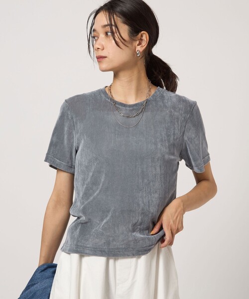 green label relaxing(グリーンレーベルリラクシング)の「シアー フロッキー Tシャツ(Tシャツ/カットソー・レディース・グレー/ダークグリーン/ブラック/ライトブルー/ダークブラウン・FREE)」の5枚目の写真