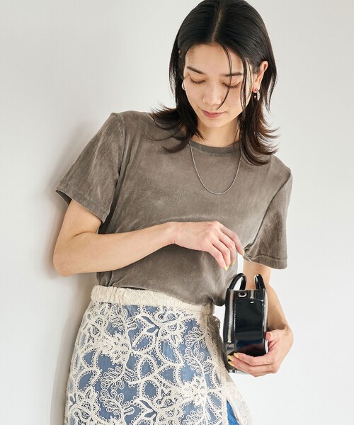 green label relaxing(グリーンレーベルリラクシング)の「シアー フロッキー Tシャツ(Tシャツ/カットソー・レディース・グレー/ダークグリーン/ブラック/ライトブルー/ダークブラウン・FREE)」の7枚目の写真