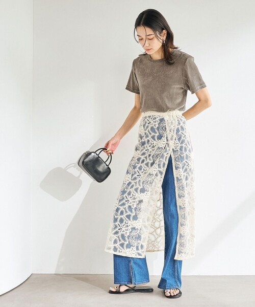 green label relaxing(グリーンレーベルリラクシング)の「シアー フロッキー Tシャツ(Tシャツ/カットソー・レディース・グレー/ダークグリーン/ブラック/ライトブルー/ダークブラウン・FREE)」の9枚目の写真