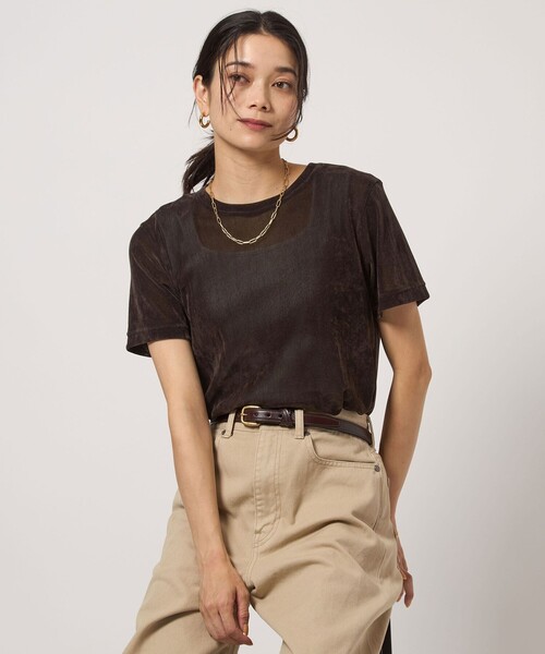 green label relaxing(グリーンレーベルリラクシング)の「シアー フロッキー Tシャツ(Tシャツ/カットソー・レディース・グレー/ダークグリーン/ブラック/ライトブルー/ダークブラウン・FREE)」の20枚目の写真