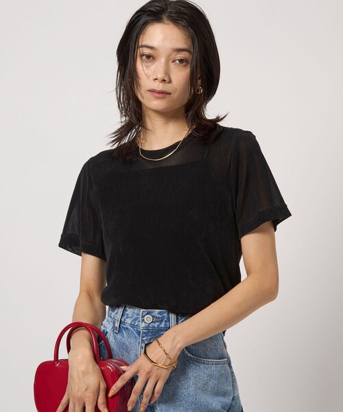 green label relaxing(グリーンレーベルリラクシング)の「シアー フロッキー Tシャツ(Tシャツ/カットソー・レディース・グレー/ダークグリーン/ブラック/ライトブルー/ダークブラウン・FREE)」の22枚目の写真