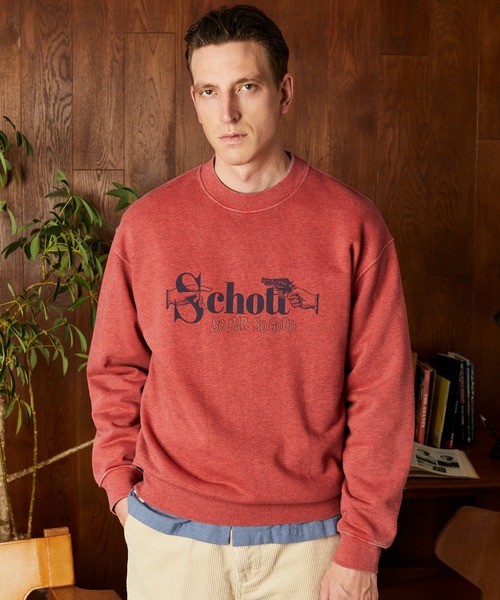 Schott(ショット)の「Schott/ショット/PIGMENT SO FAR SO GOOD CREW SWEAT/ピグメント ソー ファー ソー グッド クルースウェット(スウェット・メンズ・レッド/ブルーグレー/ブラック・2XL/XL/L/M)」の3枚目の写真