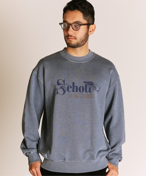 Schott(ショット)の「Schott/ショット/PIGMENT SO FAR SO GOOD CREW SWEAT/ピグメント ソー ファー ソー グッド クルースウェット(スウェット・メンズ・レッド/ブルーグレー/ブラック・2XL/XL/L/M)」の1枚目の写真