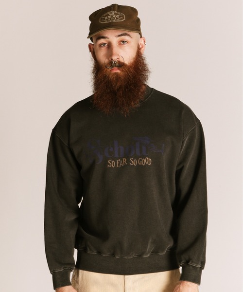 Schott(ショット)の「Schott/ショット/PIGMENT SO FAR SO GOOD CREW SWEAT/ピグメント ソー ファー ソー グッド クルースウェット(スウェット・メンズ・レッド/ブルーグレー/ブラック・2XL/XL/L/M)」の2枚目の写真