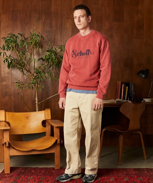 Schott(ショット)の「Schott/ショット/PIGMENT SO FAR SO GOOD CREW SWEAT/ピグメント ソー ファー ソー グッド クルースウェット(スウェット・メンズ・レッド/ブルーグレー/ブラック・2XL/XL/L/M)」の4枚目の写真