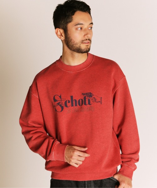 Schott(ショット)の「Schott/ショット/PIGMENT SO FAR SO GOOD CREW SWEAT/ピグメント ソー ファー ソー グッド クルースウェット(スウェット・メンズ・レッド/ブルーグレー/ブラック・2XL/XL/L/M)」の5枚目の写真