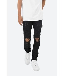 mnmlミニマル X597 パネルスキニースタックデニムパンツ フリンジ加工 S mnml X597 PANELED SKINNY STACKED DENIM - BLACK | KingStar