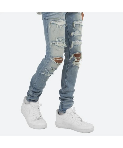 ミニマル Rhinestone Skinny Denim ラインストーン RHINESTONE WHITE SKINNY DENIM：ラインストーンホワイト