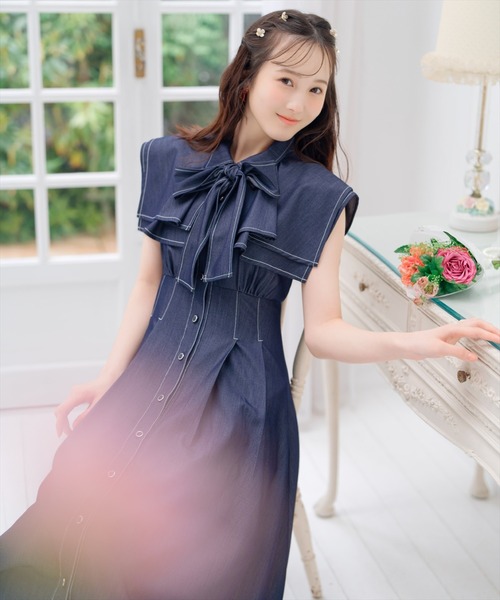 WILLSELECTION(ウィルセレクション)の「スクエアラッフルシャツワンピース(ワンピース・レディース・ネイビー/サックスブルー/オフホワイト・FREE)」の3枚目の写真