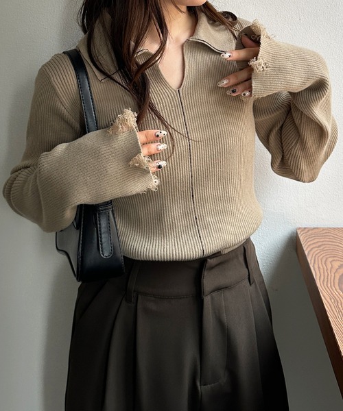 solleim（ソルレム）の「配色ライン襟付きリブポロニット（ポロシャツ