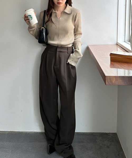 solleim(ソルレム)の「配色ライン襟付きリブポロニット(ポロシャツ・レディース・アイボリー/ベージュ/チャコール・M/L)」の14枚目の写真