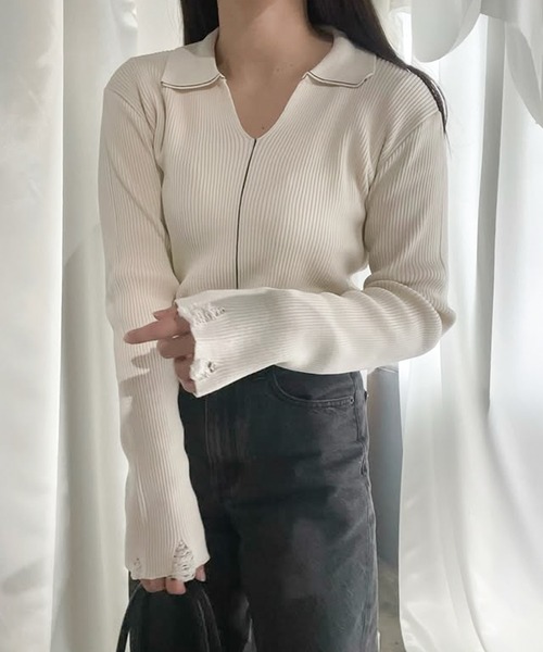 solleim(ソルレム)の「配色ライン襟付きリブポロニット(ポロシャツ・レディース・アイボリー/ベージュ/チャコール・M/L)」の18枚目の写真
