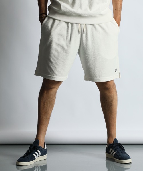 The DUFFER of ST.GEORGE(ザダファーオブセントジョージ)の「PIGMENT-DYE SETUP PILE SHORTS:ピグメント加工 セットアップ パイルショートパンツ(その他パンツ・メンズ・ホワイト/ミント/ネイビー・X-LARGE/LARGE/MEDIUM)」の1枚目の写真