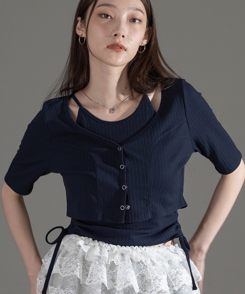 apres jour mignon(アプレジュールミニョン)の「カップ付きキャミセット【ZOZOTOWN限定アイテム】(アンサンブル・レディース・ブラウン系その他/アイボリー/ブルー/ネイビー・フリー/X-LARGE)」の3枚目の写真