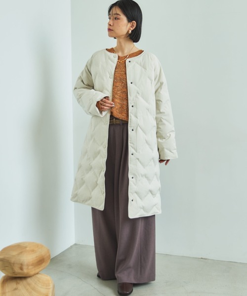 セール】シームレスノーカラーロングコート（ノーカラーコート）｜DOUX
