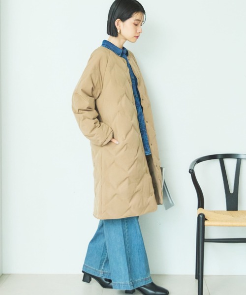 セール】シームレスノーカラーロングコート（ノーカラーコート）｜DOUX