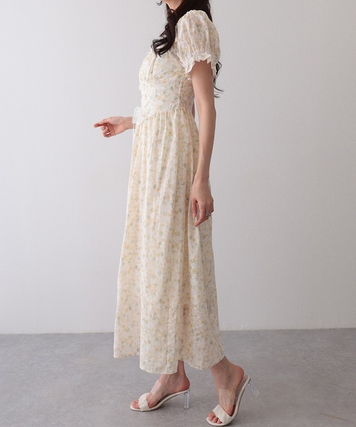 Lace Ladies(レースレディース)の「フロント レースアップ 花柄 ギャザー ワンピース(ワンピース・レディース・ブルー/アイボリー/ラベンダー/ピンク・FREE)」の7枚目の写真