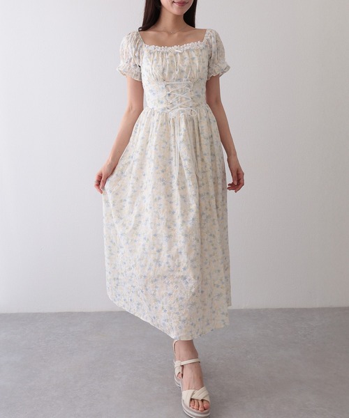 Lace Ladies(レースレディース)の「フロント レースアップ 花柄 ギャザー ワンピース(ワンピース・レディース・ブルー/アイボリー/ラベンダー/ピンク・FREE)」の10枚目の写真