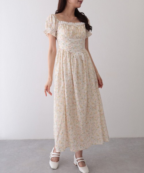 Lace Ladies(レースレディース)の「フロント レースアップ 花柄 ギャザー ワンピース(ワンピース・レディース・ブルー/アイボリー/ラベンダー/ピンク・FREE)」の22枚目の写真