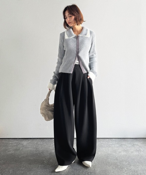 classicalelf（クラシカルエルフ）の「たっぽりシルエットに一目ぼれ。3タックコクーンシルエットダンボール素材ワイドパンツ（スウェットパンツ・レディース・杢グレー/ブラック/オートミール・LARGE/MEDIUM/SMALL/X-LARGE）」の5枚目の写真