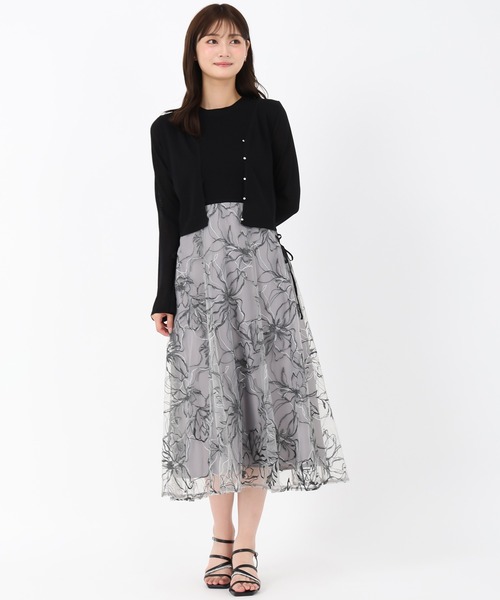 新品 ドッキングワンピース カレッジロゴ ミリタリー ブラック フリー MISCH MASCH ワンピース 2024秋冬新作ドットチュールドッキング