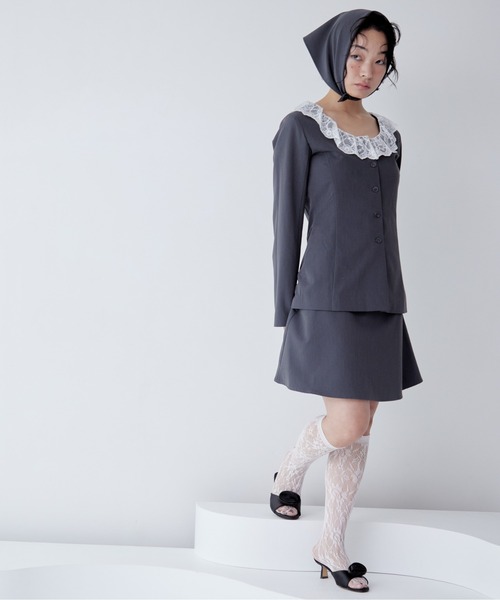 etre loin（エトルワン）の「Lace trimmed tailored blouse（シャツ/ブラウス・レディース・グレー/ブラック/ブラウン・M）」の12枚目の写真