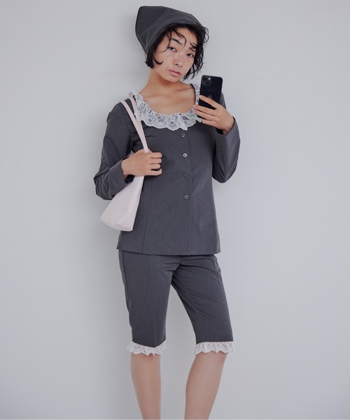 etre loin（エトルワン）の「Lace trimmed tailored blouse（シャツ/ブラウス・レディース・グレー/ブラック/ブラウン・M）」の5枚目の写真