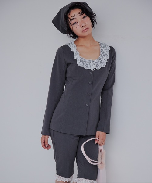etre loin（エトルワン）の「Lace trimmed tailored blouse（シャツ/ブラウス・レディース・グレー/ブラック/ブラウン・M）」の4枚目の写真