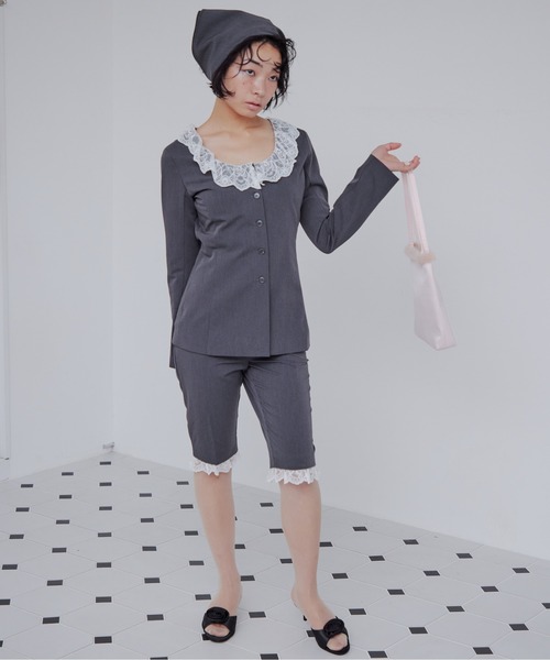 etre loin（エトルワン）の「Lace trimmed tailored blouse（シャツ/ブラウス・レディース・グレー/ブラック/ブラウン・M）」の7枚目の写真