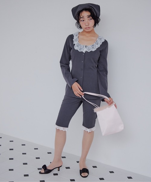 etre loin（エトルワン）の「Lace trimmed tailored blouse（シャツ/ブラウス・レディース・グレー/ブラック/ブラウン・M）」の9枚目の写真