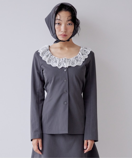 etre loin（エトルワン）の「Lace trimmed tailored blouse（シャツ/ブラウス・レディース・グレー/ブラック/ブラウン・M）」の14枚目の写真