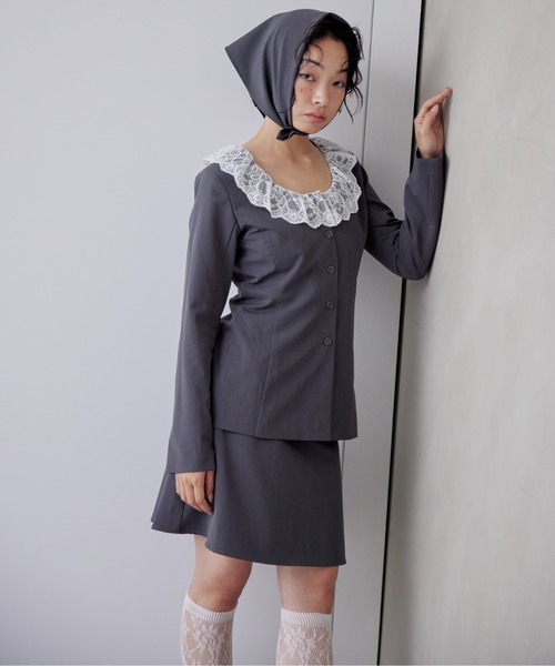 etre loin（エトルワン）の「Lace trimmed tailored blouse（シャツ/ブラウス・レディース・グレー/ブラック/ブラウン・M）」の6枚目の写真