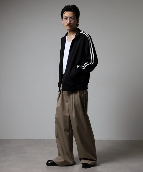 りょさん ノルディ モノトーン ゆるたぼ ペイズリー柄 ジャージ トラジャケ 刺繍ロゴニューヨークトラックトップ（ジャージ）｜NERDY