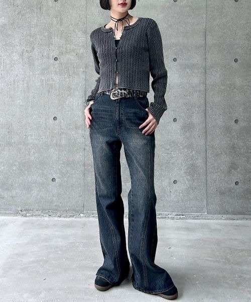 PAGEBOY（ページボーイ）の「ピグメントケーブルカーディガン（カーディガン/ボレロ・レディース・マスタード/ネイビー/チャコールグレー/オフホワイト・FREE）」の5枚目の写真