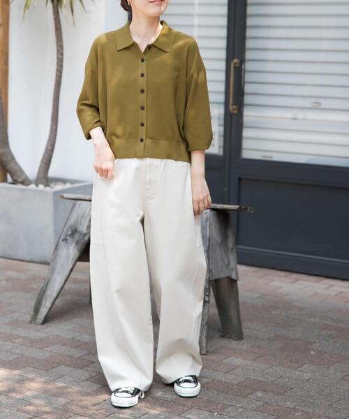 FORK&SPOON(フォークアンドスプーン)の「FORK&SPOON ニットポロカーディガン(カーディガン/ボレロ・レディース・マスタード/ネイビー・1)」の7枚目の写真